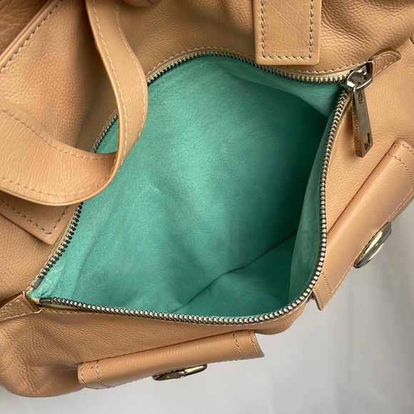 Marc Jacobs Stella peach pink beige Calfskin Leather Pocket Tote w/ teal suede - Picture 14 of 16